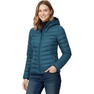 Women's Quilted Hooded Puffer Jacket Coat Teal Blue Lightweight Packable Warm